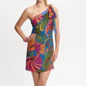 Banana Republic Trina Turk Coachella One Shoulder Colorful Silk Dress size 2